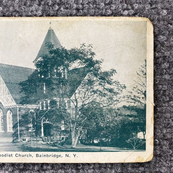 Vintage Bainbridge NY Postcard Methodist Church Posted 1927 White Border - Picture 4 of 7